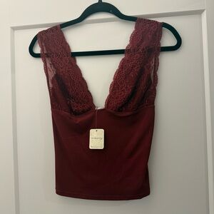 NWT! Intimately by Free People Deep V-Neck Lace Top